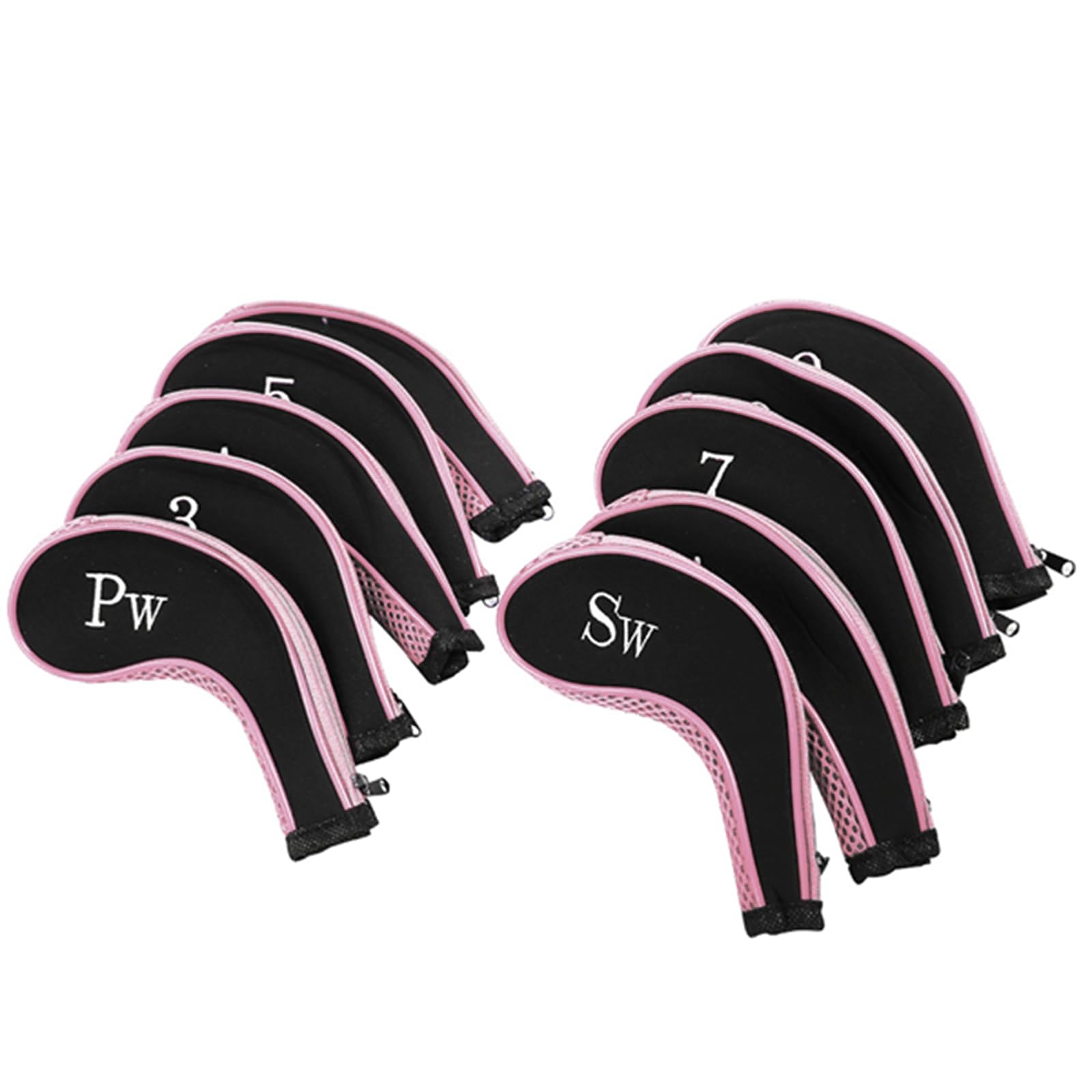 Copritesta in ferro da golf, 10 pezzi Copritesta per mazze da golf in neoprene impermeabile Set per putter Custodia protettiva, Accessori per mazze con Numero(Rosa)