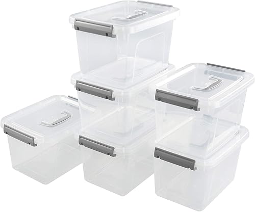 Contenedores de almacenamiento de plástico de 6 cuartos de galón con tapas y asas, 6 paquetes