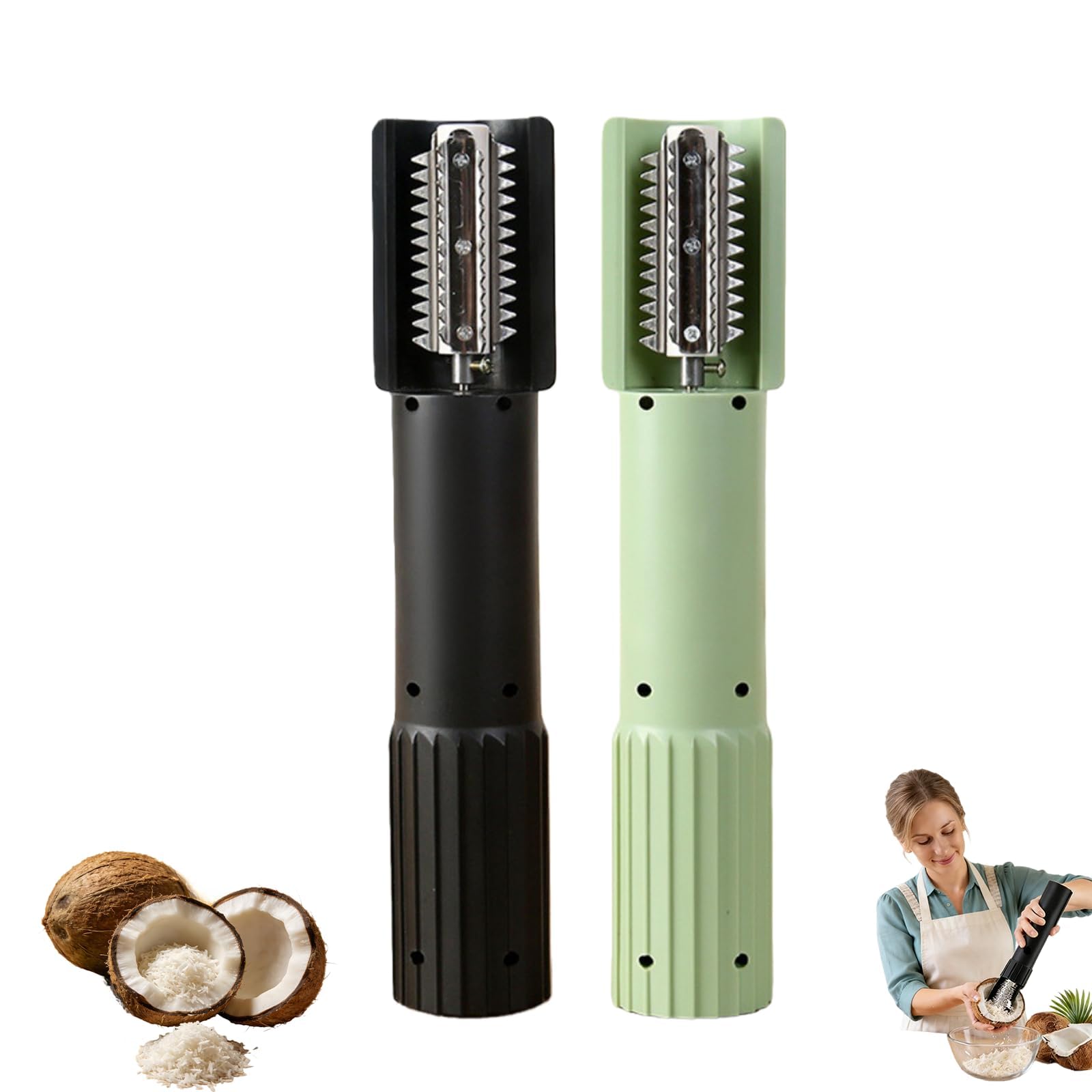 Grattugia elettrica per Cocco, grattugia per Cocco Portatile Senza Fili con antispruzzo, Motore da 125 W 7000 Giri/min, Lame in Acciaio Inossidabile, per Dessert al Latte di Cocco e rimoz Black+Green