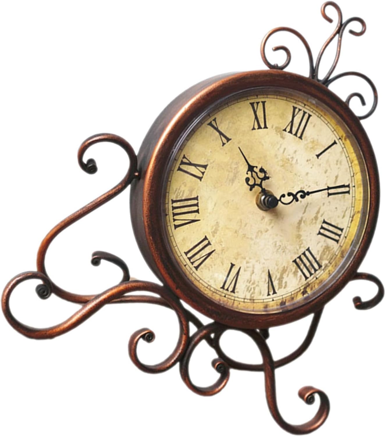 Vintage Table Clock Retro Iron Art Mantel Clock Non-Ticking for Living Room Decor