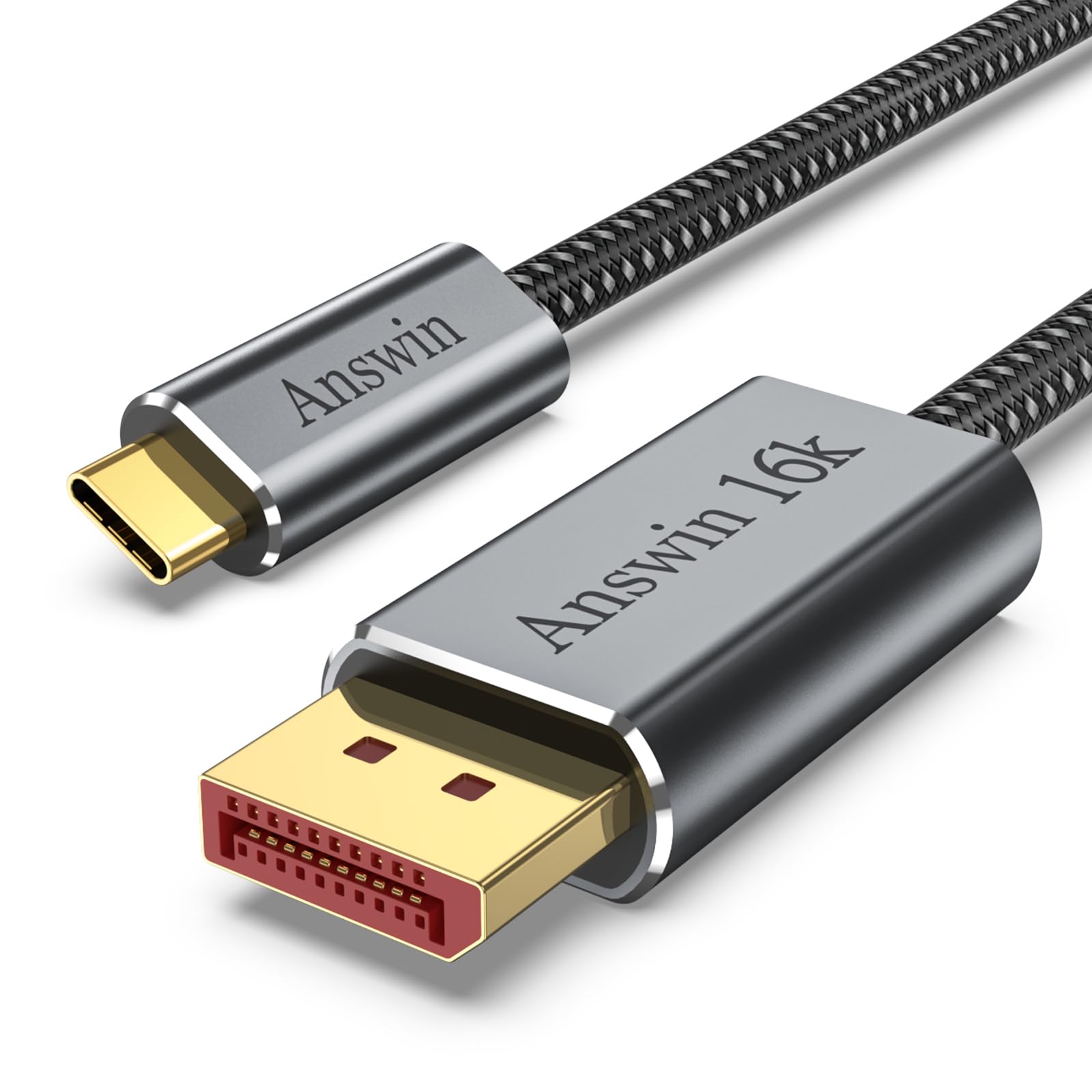 Answin USB C to DisplayPort Cable, 16K@30Hz, 8K@120Hz, 4K@144Hz, DisplayPort 2.1 Nylon Braided [Thunderbolt 3/4 Compatible] for MacBook Pro, iPad,