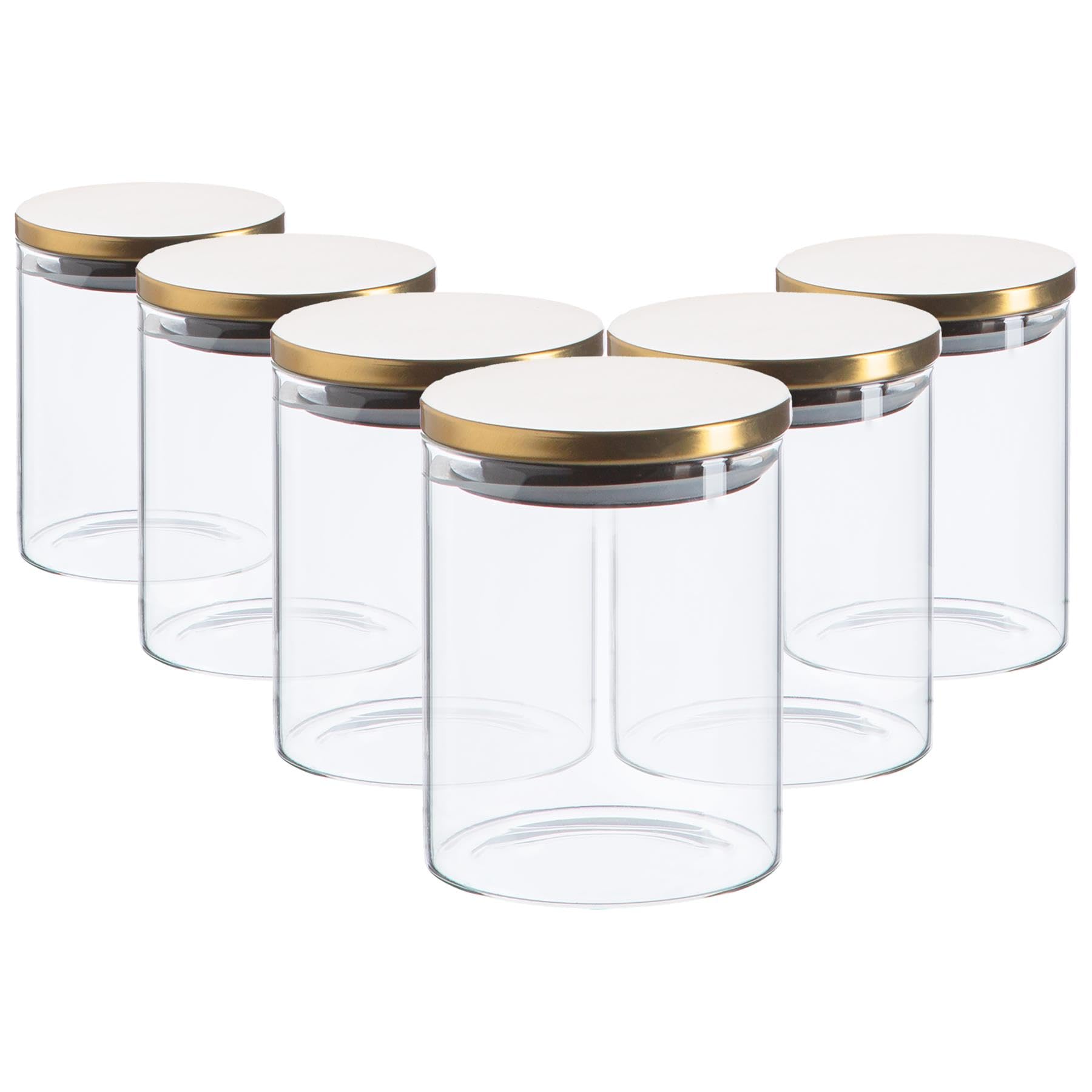 Argon Tableware Unisex Gold 6X Scandi Glass Storage Jars - Metal Lid - 750Ml Round Glass Jar In