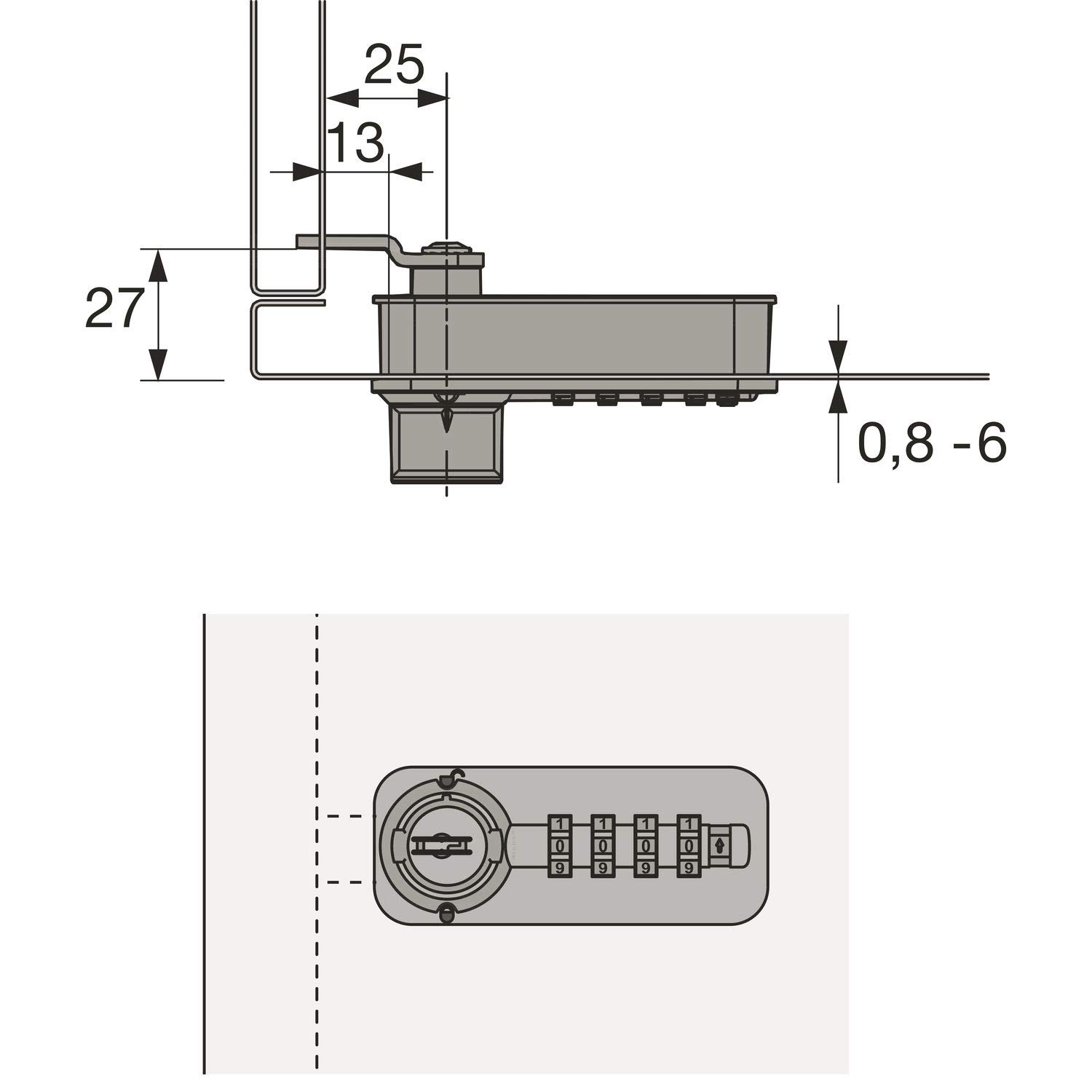 Hettich Zahlenschloss mit Riegel - Freecode Schrankschloss temporärer Nutzercode je Schließvorgang, rechts, Stahl/KS schwarz