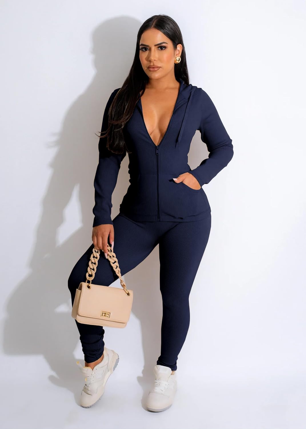 YeGine Women 2 Piece Outfits Long Sleeve Tracksuit Bodycon Matching Sets Hoodie Jacket Jogging Suit - Image 2