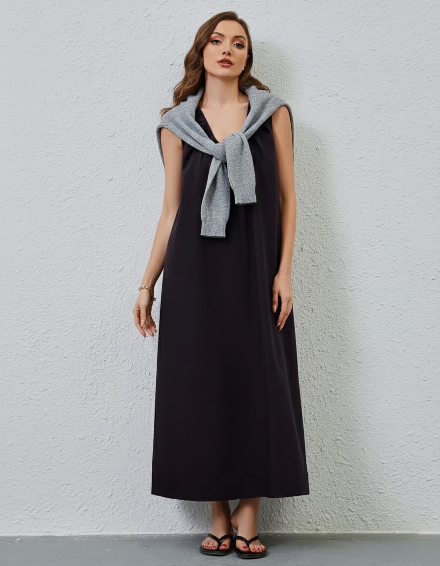 Women Flowy Maxi Dress Ruched Sleeveless Long Dress Vacation Fashion Summer Casual Loose Fit Sundress with Pockets - Image 4