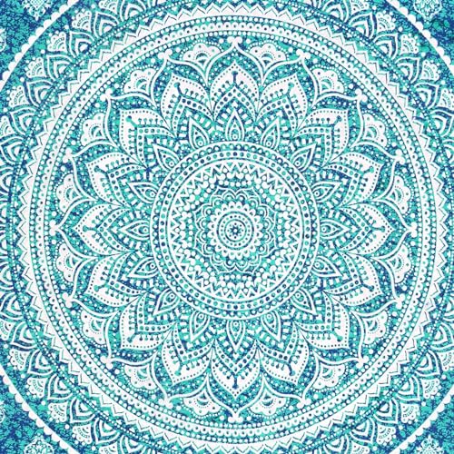 Image of RajasthaniKart 144 TC Pure 100% Cotton Double Bed Sheet with 2 Pillow Covers (Bedsheet for Double Bed Cotton, Green Star Jaipuri, King Size,5298)