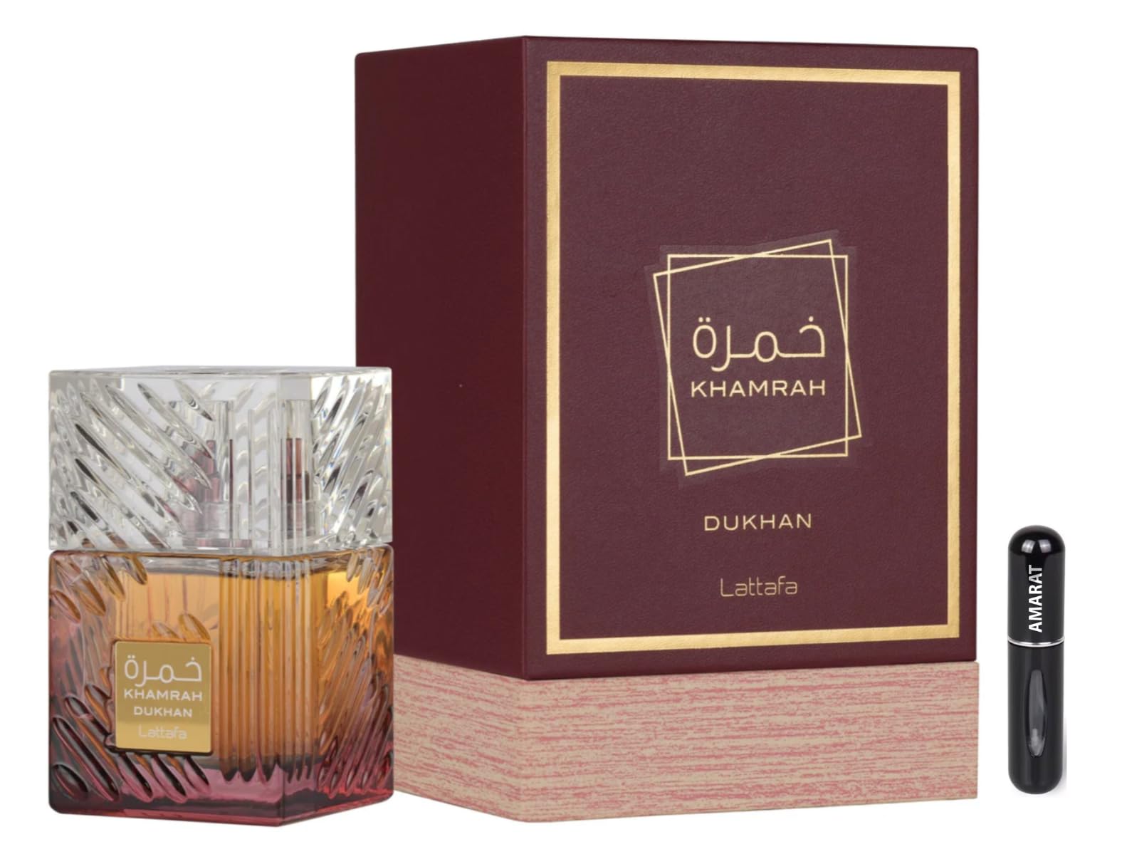 Khamrah Dukhan Eau de Parfum, 100 ml, arabisches Parfüm, Unisex, langanhaltend, inklusive nachfüllbarem Zerstäuber, rauchiger und würziger Duft mit Noten von Tabak, Bernstein und Praline (Dukhan)