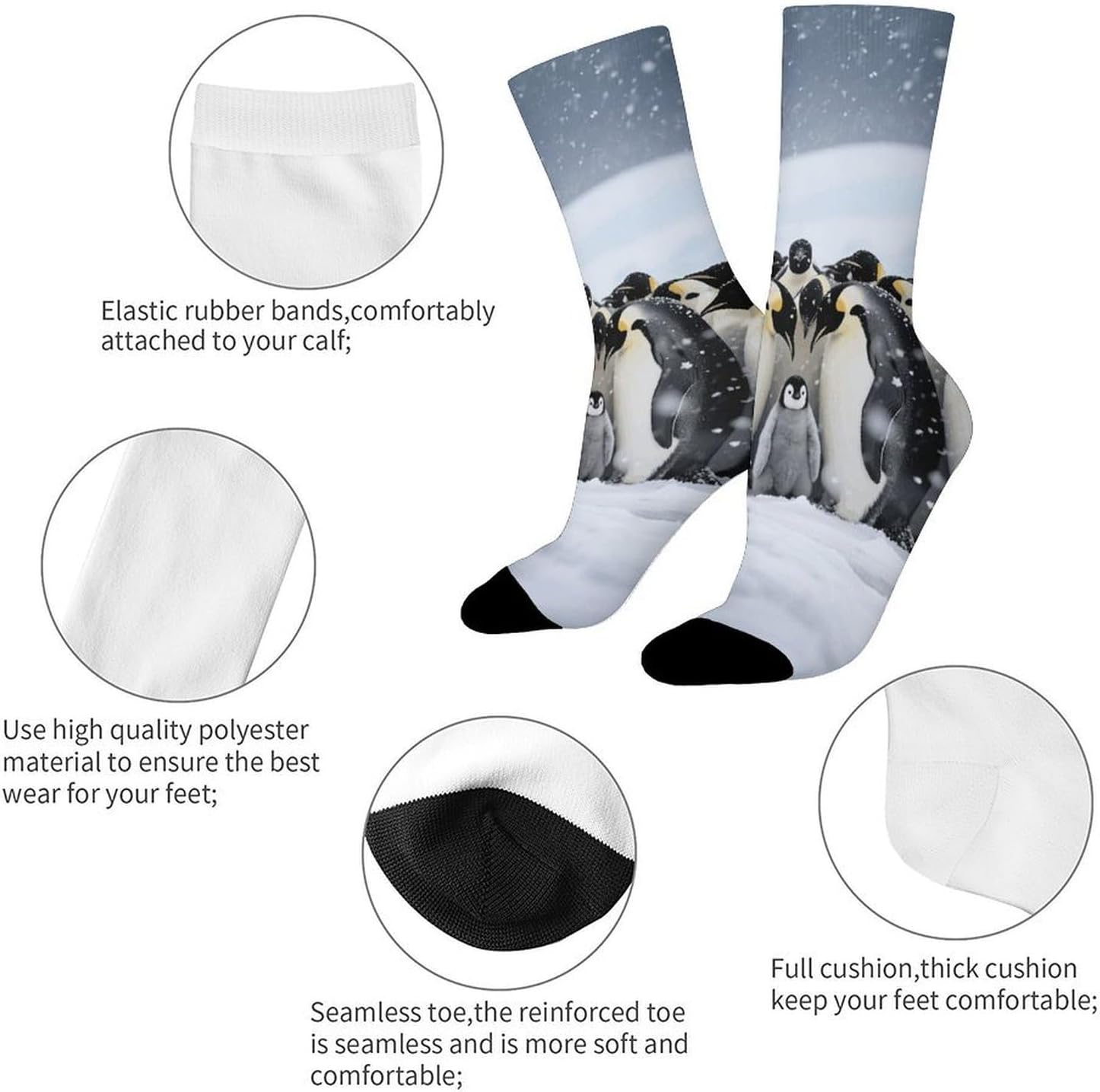 Emperor Penguin Huddle Crew Socks Moisture Wicking Ankle High Cushioned Arch Support Seamless Toe Athletic & Casual