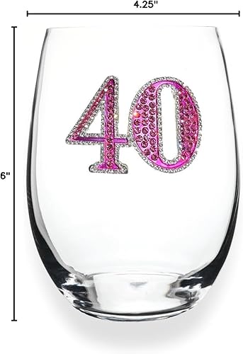 Miniatura 5 de THE QUEENS' JEWELS Copa de vino sin tallo con joyas de 40 cumpleaños, 21 onzas, regalo único para mujeres, cumpleaños, lindo, divertido, sin pintar,