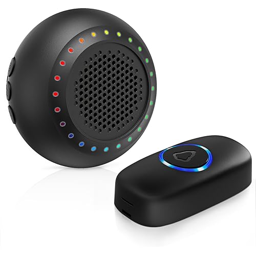 Wireless Door Bells for Homes Doorbell Chime Kits with 1 Transmitter 1 Receiver - Waterproof Operating at 1000ft Range - 48 Ringtones 4 Volume Levels LED Flash - Door Bell for Classroom Black
