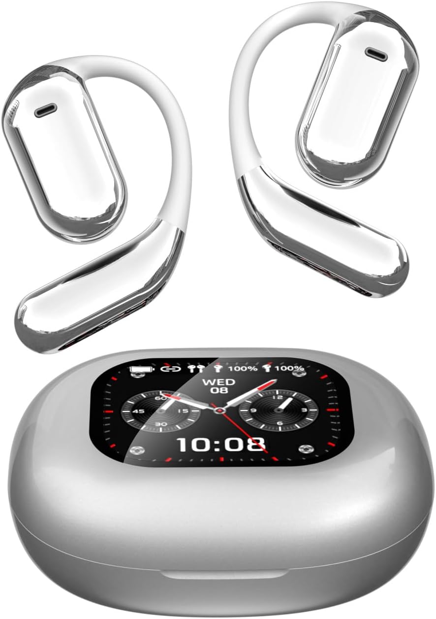 Open-Ear Wireless Earbuds Bluetooth 5.4 Headphones with Intelligent Touch Screen & Earhook, 40Hrs Playback Sport Ear Buds Earphones,Ultra-Comfort Design,Compatible with iPhone & Android,Blue