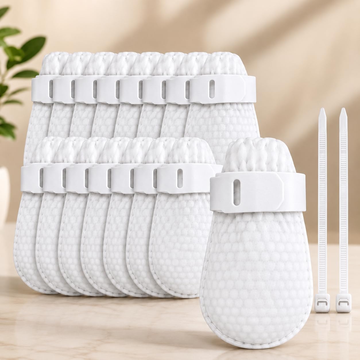 faucet water filter cotton pads, pack of 20 with 2 reusable securing straps, tap filter replacement for kitchen & bathroom, high-density filter mesh for dirt, rust & sediment