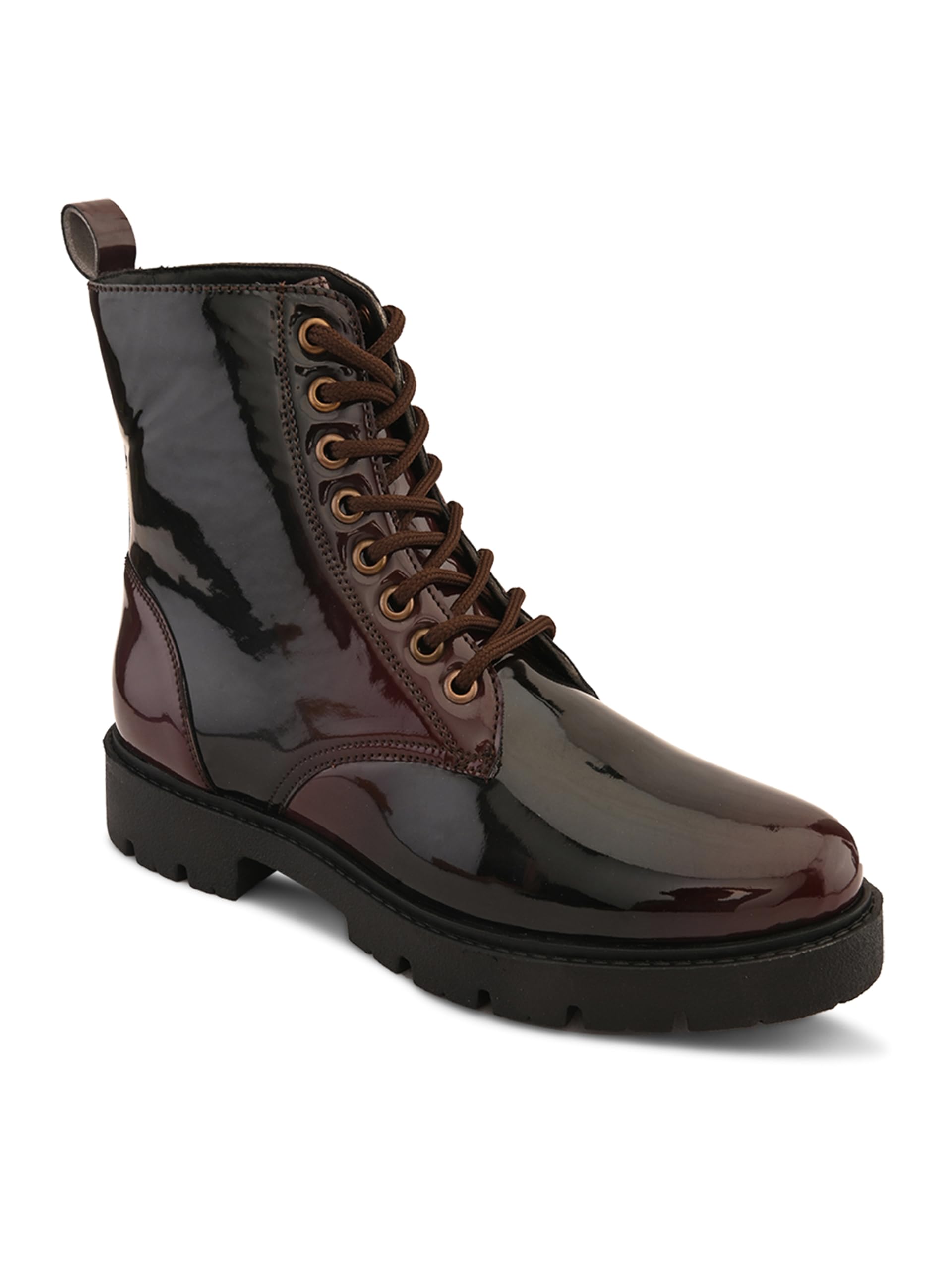 Women’s Lace-Up Combat Boots – Glossy Finish with Chunky Outsole-image-4