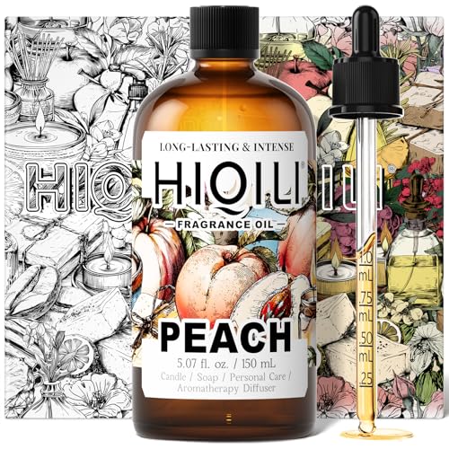 Image of HIQILI Peach Fragrance Oil for Home Diffuser, Body Spray - 5.07 Fl Oz | DIY Candle, Linen & Room Freshener Spray Making, Long-Lasting Scent Juicy Fruit Scent, Pet Safe, Graduated Dropper Included