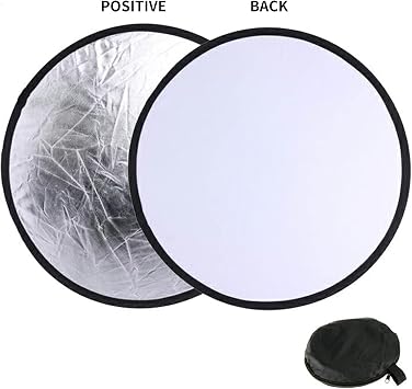 2 in 1 Foldable Light Reflector,with Storage Bag 30CM/12Inch Round Reflector Photography Silver,White for Portable Portrait Photography and Outdoor Lighting(Size:1 pc)