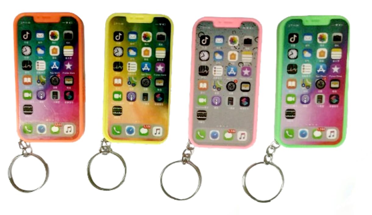 AK Store (Pack of 4) Plastic Mobile Phone Design Keychain with Blinking LED Lights, Metal Hook Keyring for Kids, Purse Bag Pendant Keyrings, Perfect for Bag Charm, Car & Bike Gifting-image-26