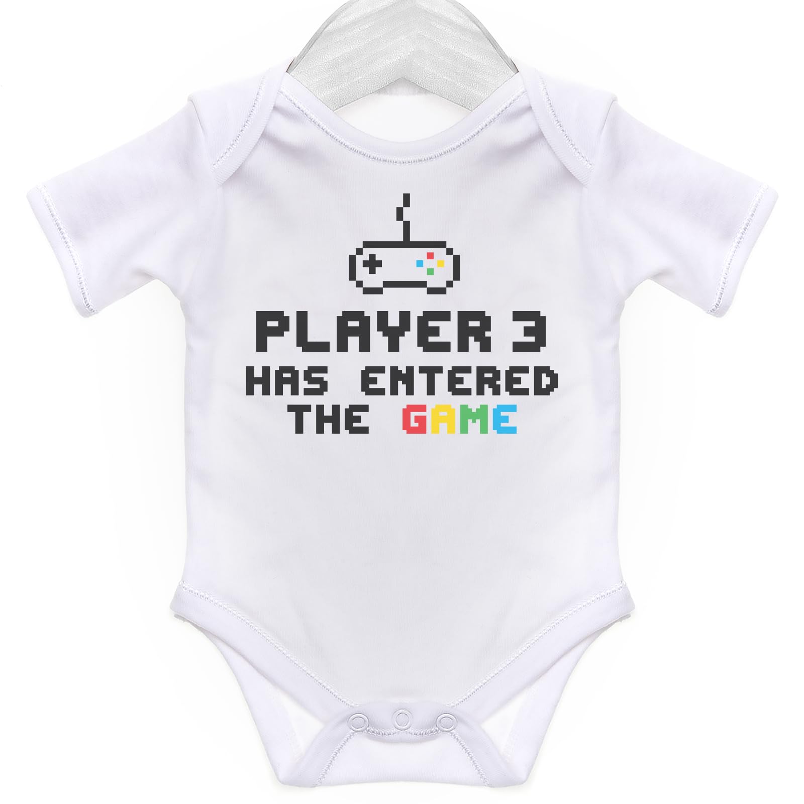 Art Hustle Men's White Player 3 Has Entered The Game Short Sleeve Bodysuit/Baby Grow For Baby Boy Or Girl (, 3-6M)