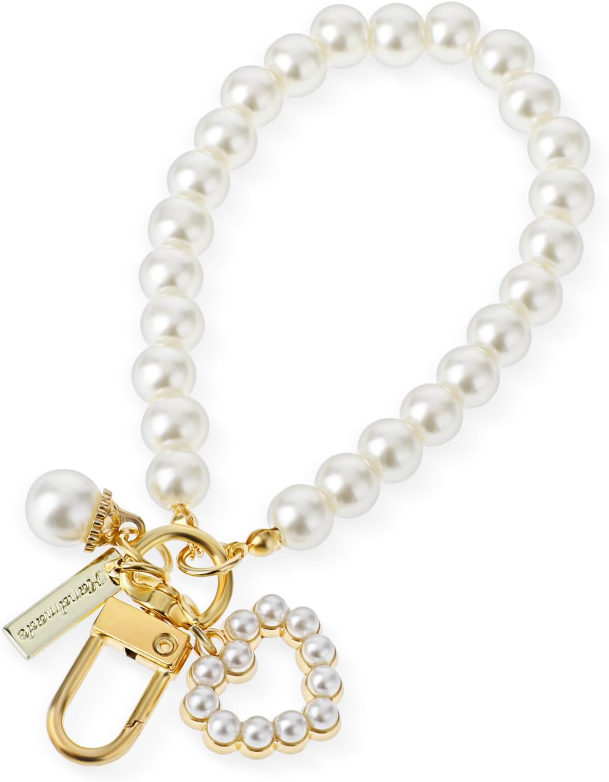 Pearl Keychain Wristlet Golden Imitation Pearl Key Chain Women Cute Purse Charms Pendant Love Heart Girly Backpack Key Ring Accessory Gift for Car Keys (Heart)