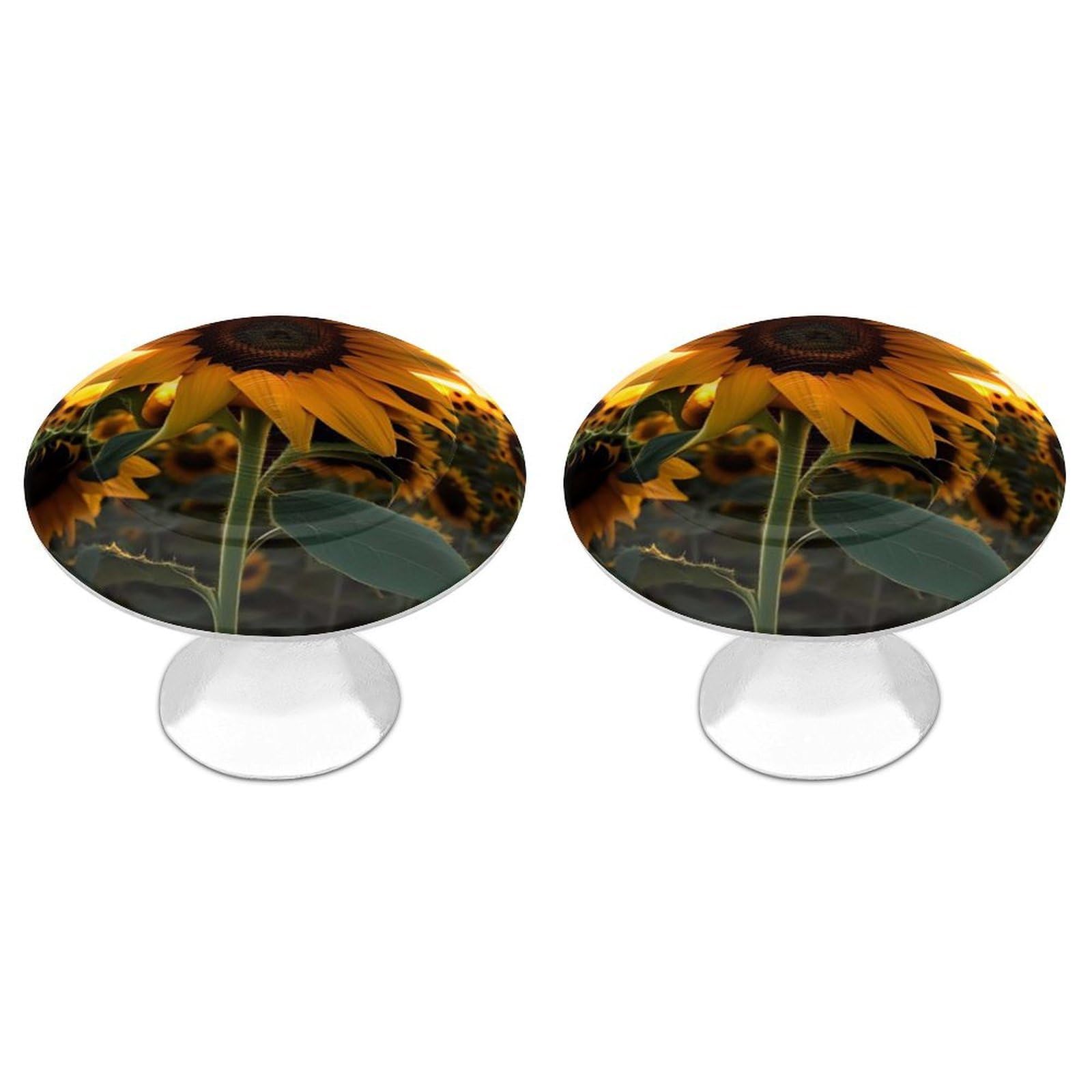 FekiLoot Farm Sunflower Cabinet Knobs 2 Pack Stainless Steel Round Dresser Drawer Knobs Kitchen Drawer Hardware Dresser Knob Closet Door Pulls Cabinet Handles for Cupboard Drawer Pulls