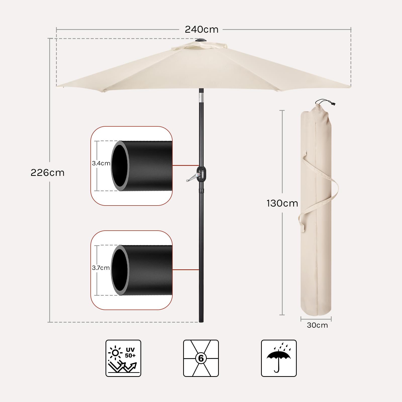 WOLTU Parasol ogrodowy, duża osłona przeciwsłoneczna z korbą i mechanizmem przechylania, ochrona przed promieniowaniem UV osłona przeciwsłoneczna na plażę taras basen rynek i patio