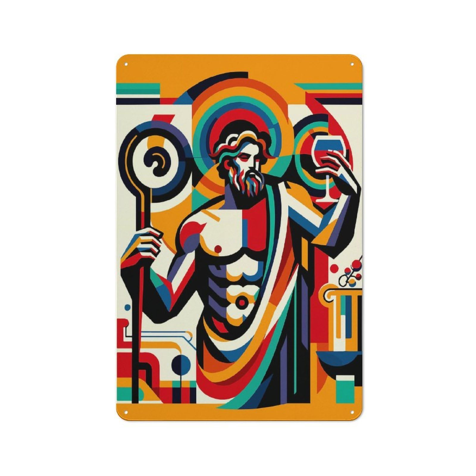 Junmoney Dionysos Greek Mythology Tin Wall Plaque 30X20cm With For Pub Or Café, With Clear Vintage Wall Decor Character