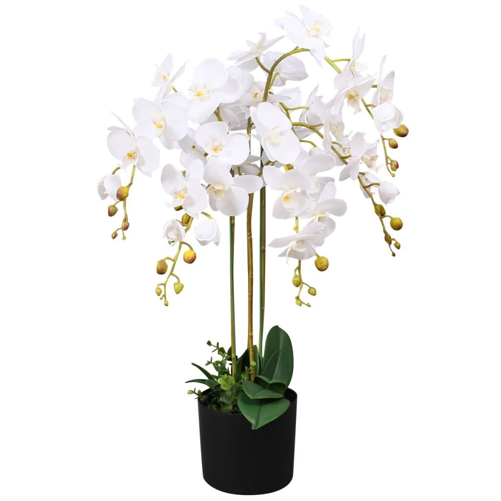 Tidyard Orchidée artificielle avec pots - Décoration de table - Maison balcon bureau - 75 cm - Blanc