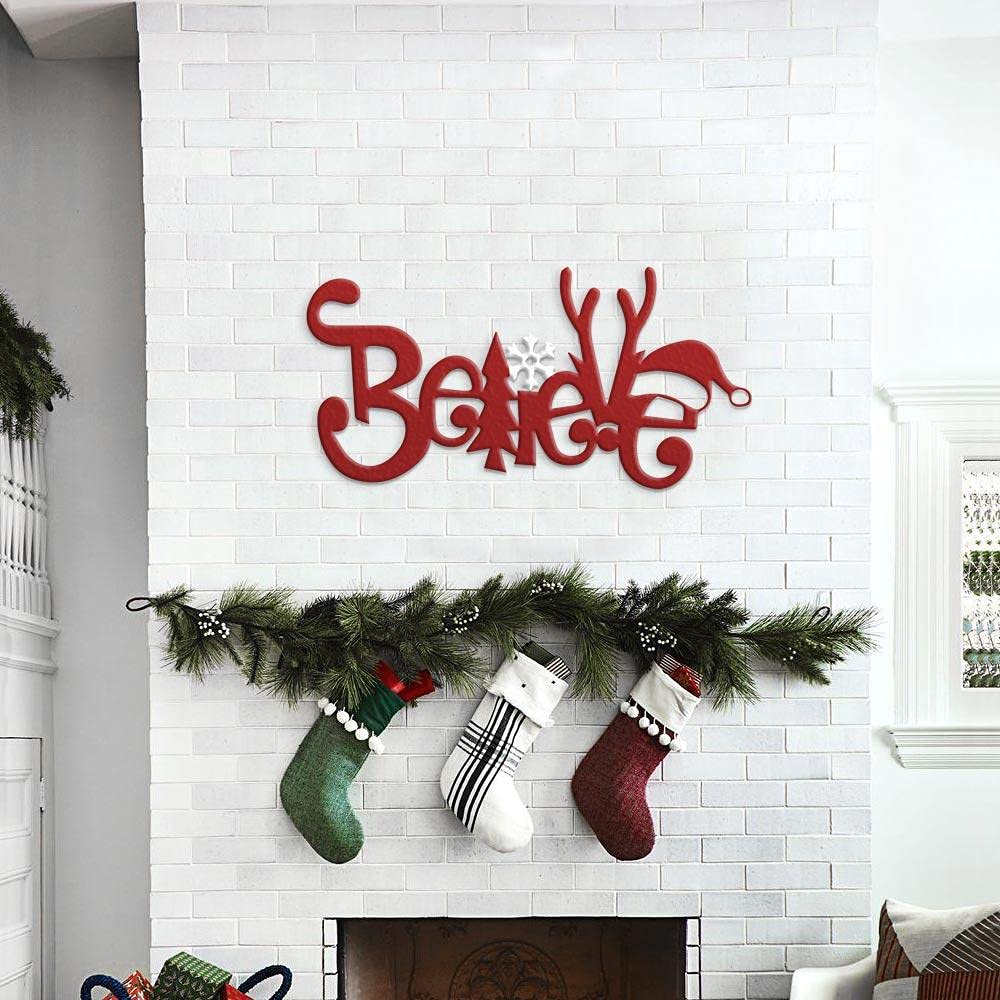Declea Home Decor CH053FW21 Décoration murale en bois de Noël à suspendre Christmas Décoration murale Rouge 40 x 20 cm