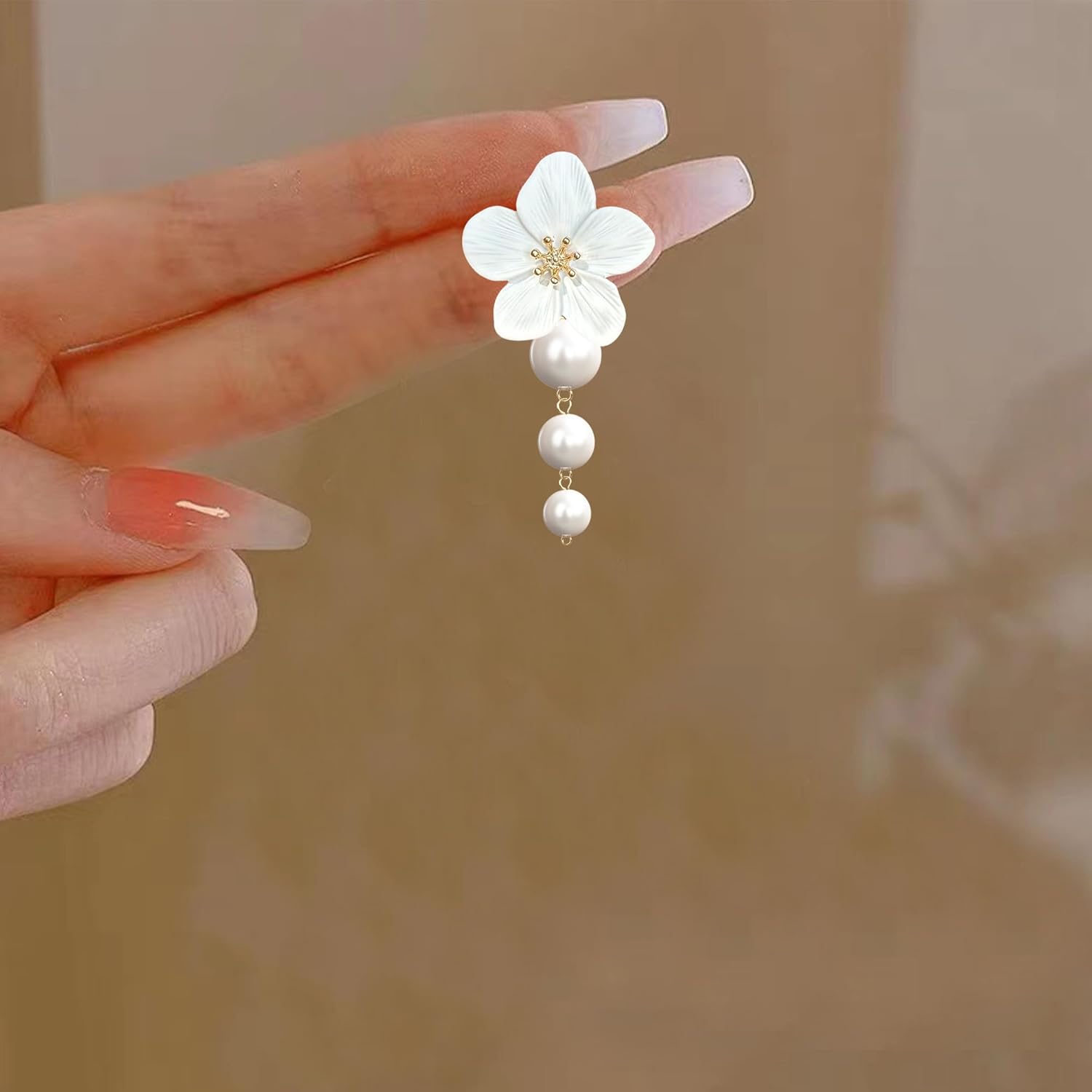 Floral Pearl Statement Earrings For Women Flower Large Stud Dangle Drop Earrings Boho - Image 7