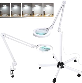 10X Magnifying Glass with Light and Stand, Super Bright 2,200 Lumens LED Magnifying Floor lamp with 5 Wheels Rolling Base, 5 Color Modes Stepless Dimming Lighted Magnifier for Esthetician Facial Salon
