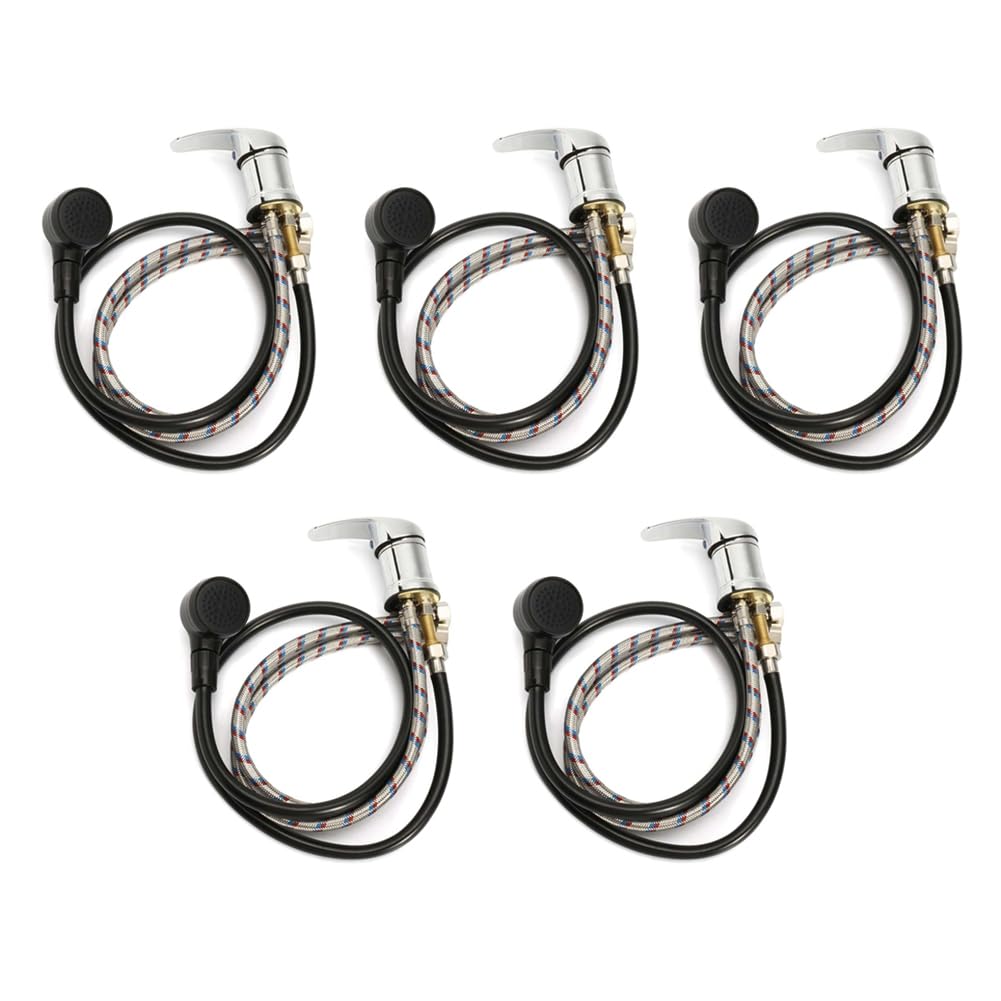 Aundhegrtt Silver & Black 5Set Shampoo Bed Chair Faucet + Shower Head With Hose Salon Bath Bowl Sink Faucet Stainless Steel Basin Faucet