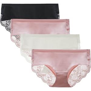Women's 4 Pack Cotton Lace Coverage Seamless Brief Panty Underwear X-Large Black/Pink/White