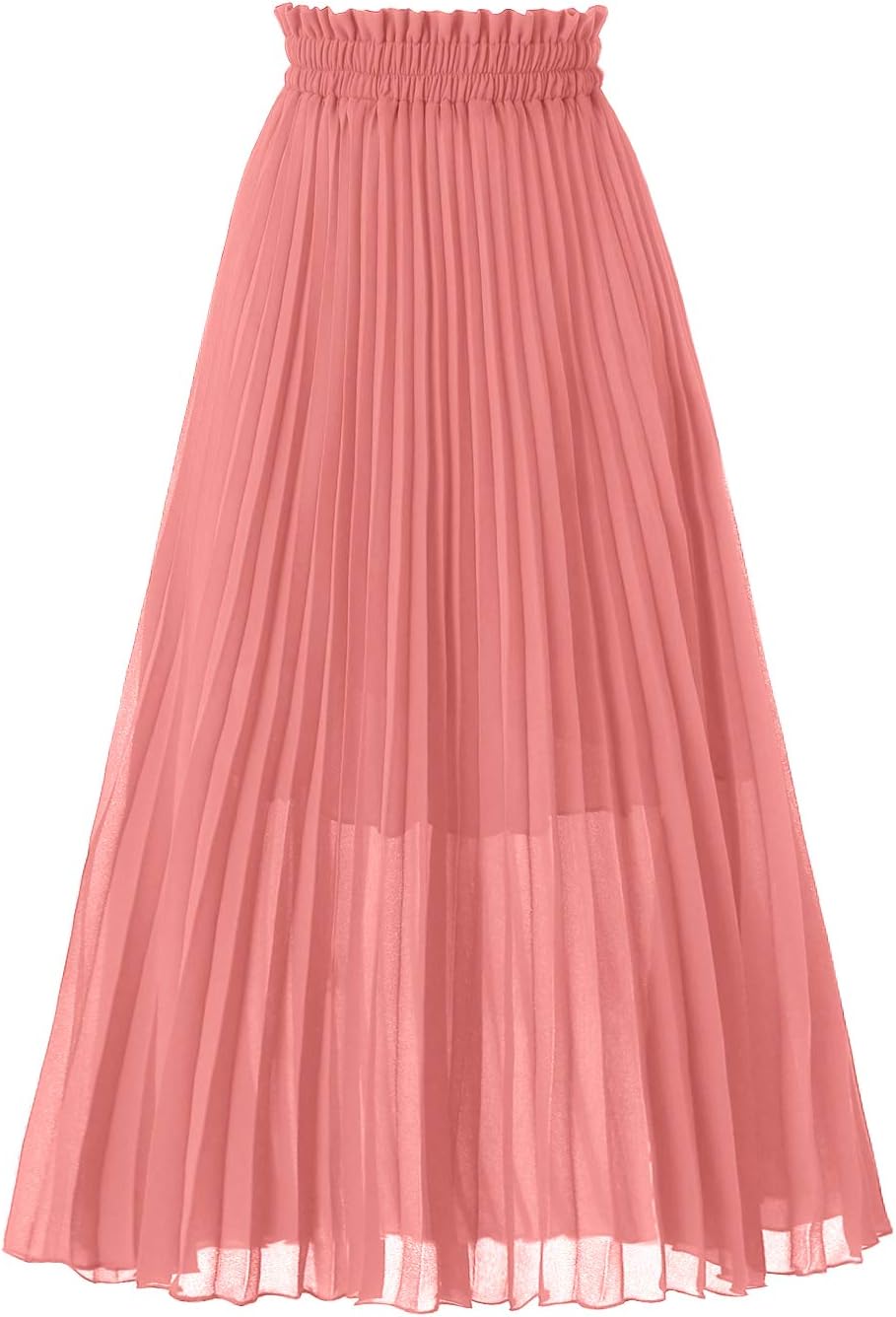 GOOBGS Women's Pleated A-Line High Waist Swing Flare Midi Skirt