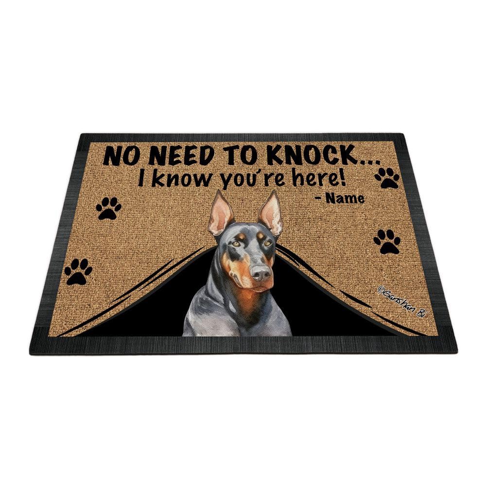 Ganshan Bi Personalized Door Mat with Watercolor Dog Doberman Pinscher Welcome Floor Mat No Need to Knock I Know You're Here Gift for Dog Lover 35.4"