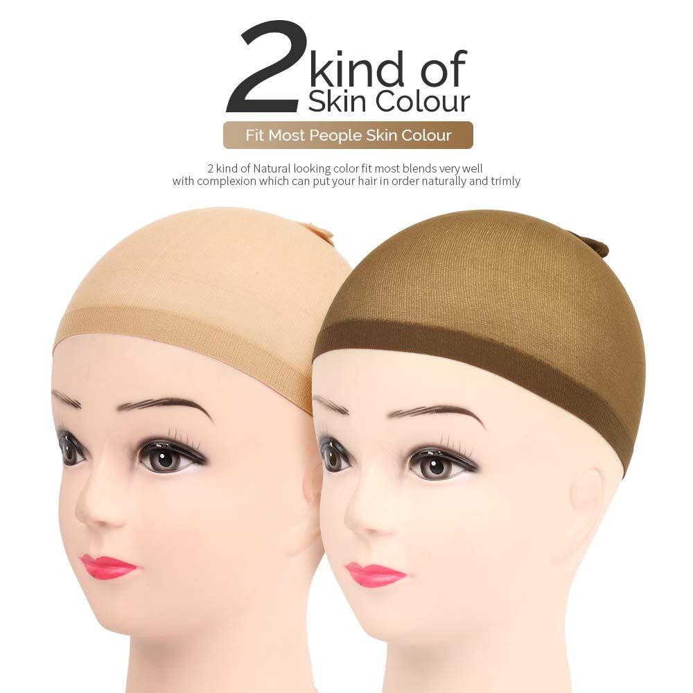 FANDAMEI 12pcs Stocking Wig Caps, 6pcs Brown Skin Tone Stocking Caps& 6pcs Light Brown Stretchy Nylon Wig Caps for Women