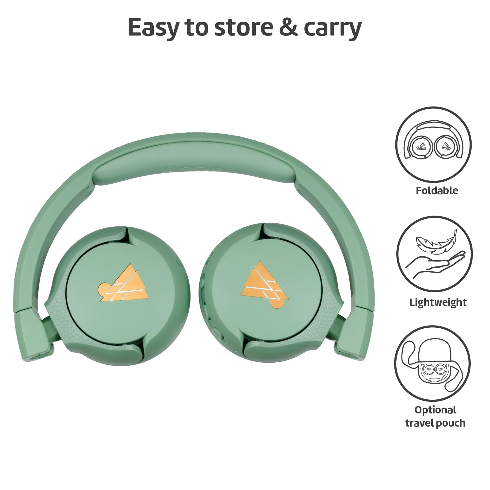 POGS The Gecko 2 - Auriculares inalámbricos Bluetooth para niños, plegables, duraderos para niños a partir de 3 años, volumen limitado de 85 dB, micrófono, supraaurales, función inalámbrica para