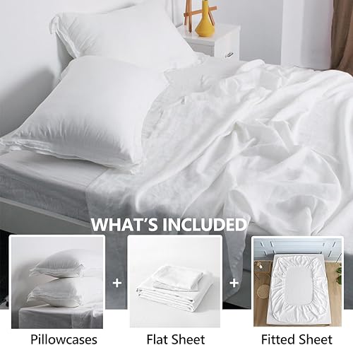 Miniatura 5 de S VICTORY SYMBOL Juego de sábanas de lino 100% natural francés, ultra suaves, duraderas, lujosas, de lino lavado a la piedra (juego King de 4