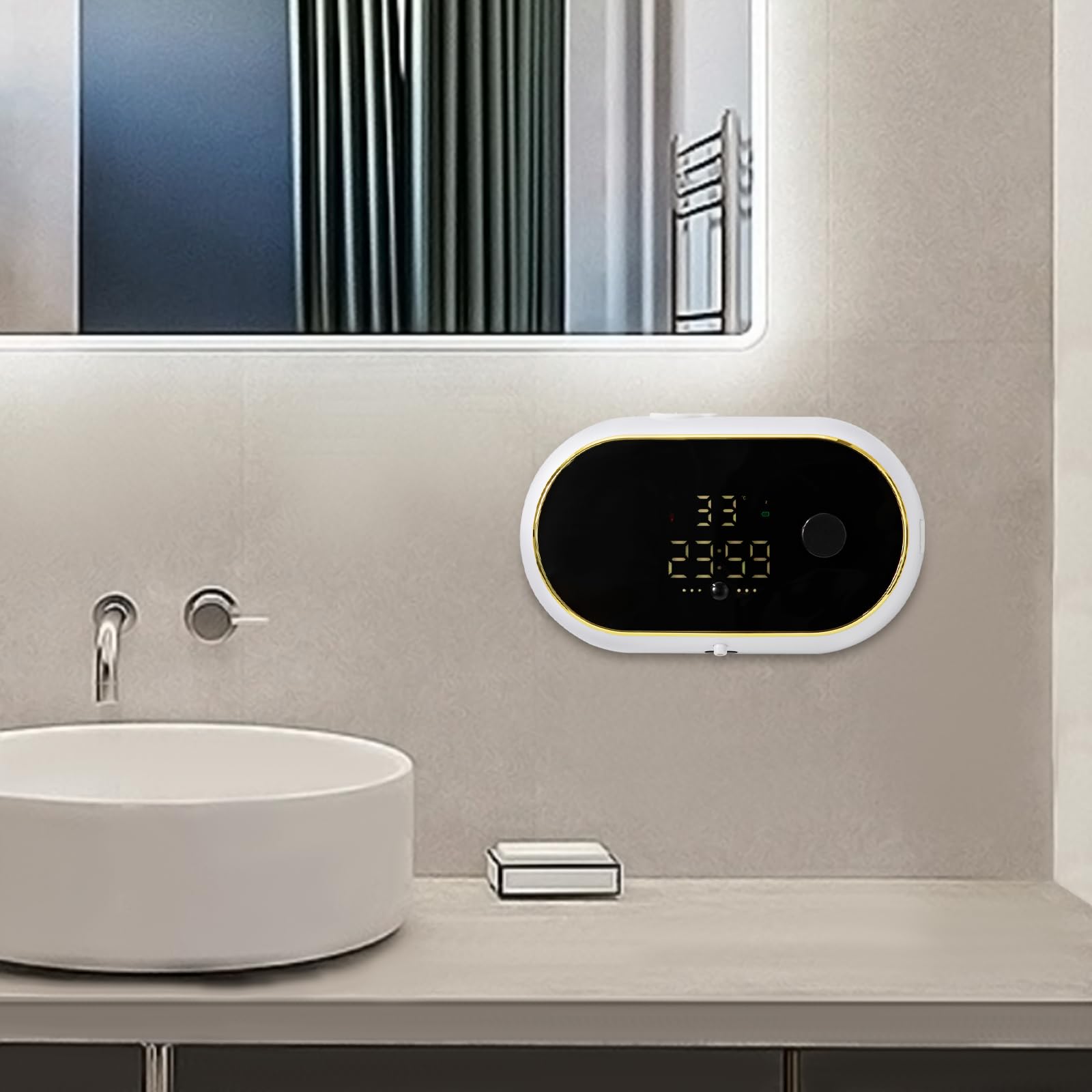 Distributore automatico di sapone a parete con sensore, display LCD, 450 ml, distributore di sapone elettrico, senza touch, distributore automatico per il bagno, la cucina, l'ufficio (bianco)