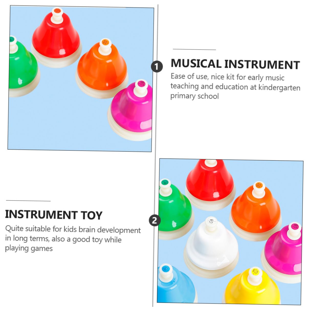 Campana Rítmica de Mano de Metal de 8 Notas, Acero Inoxidable, 1 Juego | Juguete Educativo para Niños, Juguete de Instrumento Musical, Decoracion Colegio