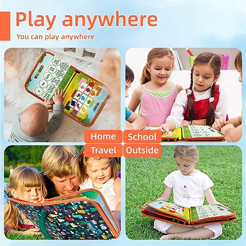 Image of TUNJILOOL 10-in-1 Montessori Busy Board, Sensory Activity Board with Carry Sling, Detachable Pages for Fine Motor Skills & Travel