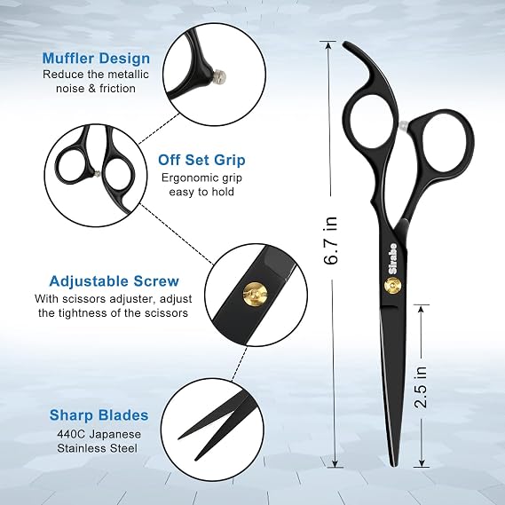 10 PCS Hair Cutting Scissors Set, Professional Haircut Scissors Kit with Cutting Scissors, Thinning Shears, Comb, Cape, Clips, Black Hairdressing Texturizing Shears Set for Barber, Salon, Home