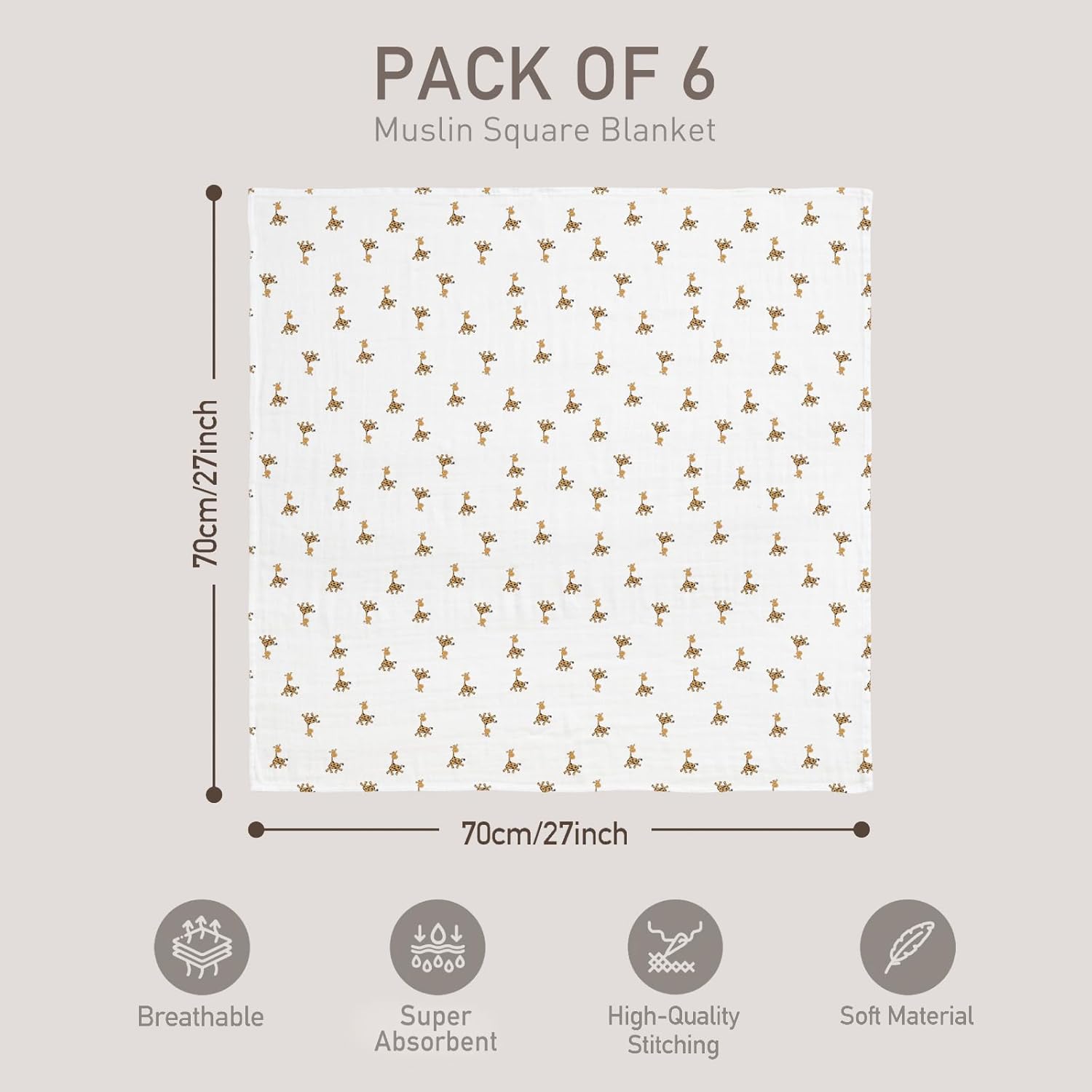 GLLQUEN BABY Receiving Blanket Boy Cotton Muslin Swaddle Blankets Girl Newborn Squares Breathable & Soft Thin Baby Blankets Cloths Double Absorbent Infant Swaddling Wrap - 6 Pack (Giraffe) thumbnail