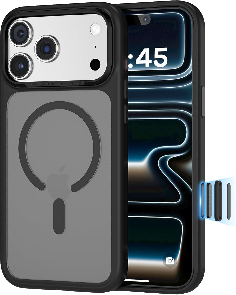 CloudValley for iPhone 17 Pro Max Case, Camera Control, Compatible with MagSafe, Shockproof Military-Grade Protection, Translucent Matte Shockproof Phone Cover, Black