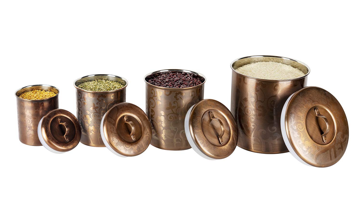nu steel Nusteel wytrawiona stal nierdzewna 2 QT, piękny pojemnik do przechowywania żywności na blat kuchenny, herbatę, cukier, kawę, Caddy, pojemnik na mąkę z gumową uszczelką, antyczny miedziany