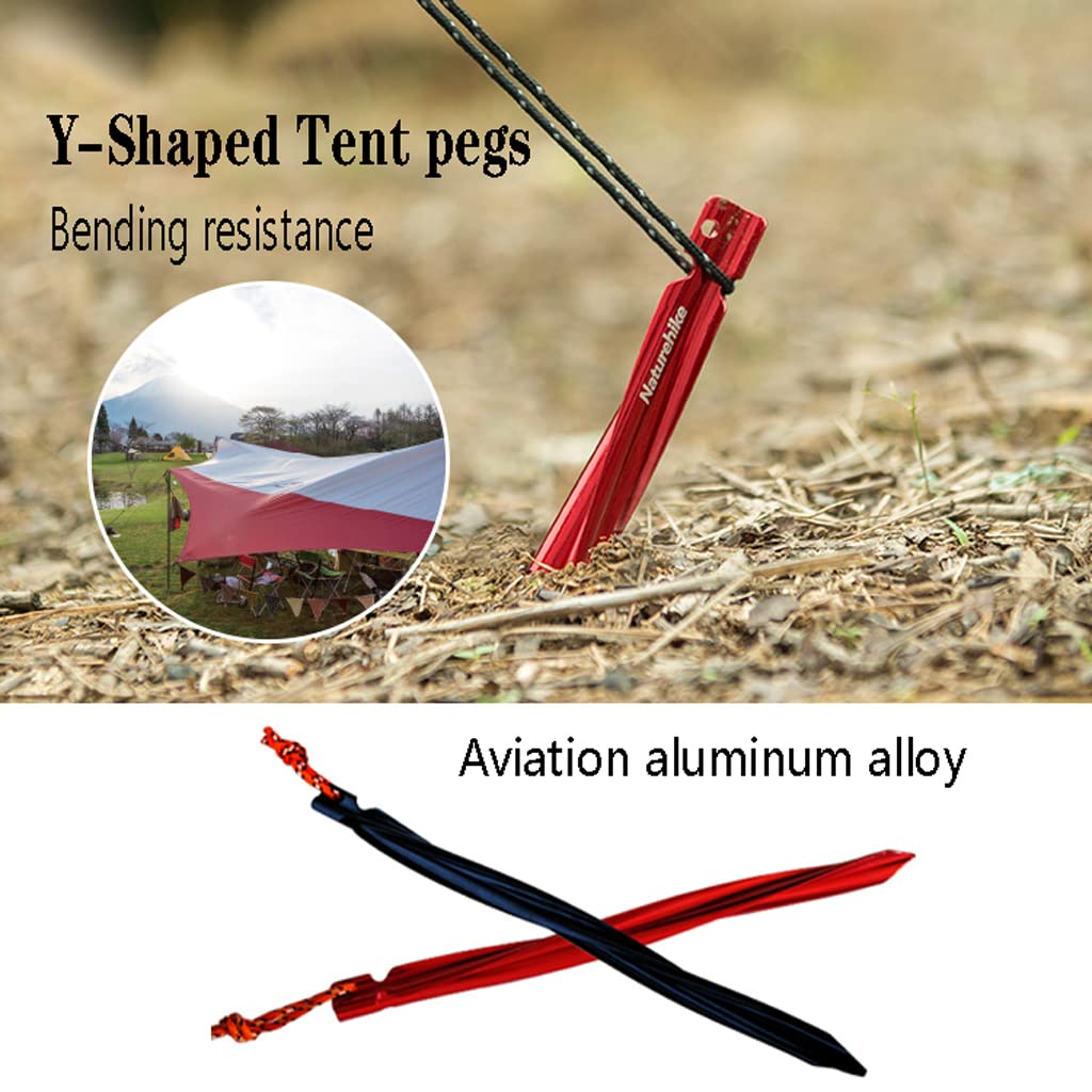 Piquet de tente, clou de tente/piquet de tente avec corde réfléchissante, piquets de tente de camping, alumine anodisée légère et durable, pour le camping en plein air, la plage et le sable - 25 cm