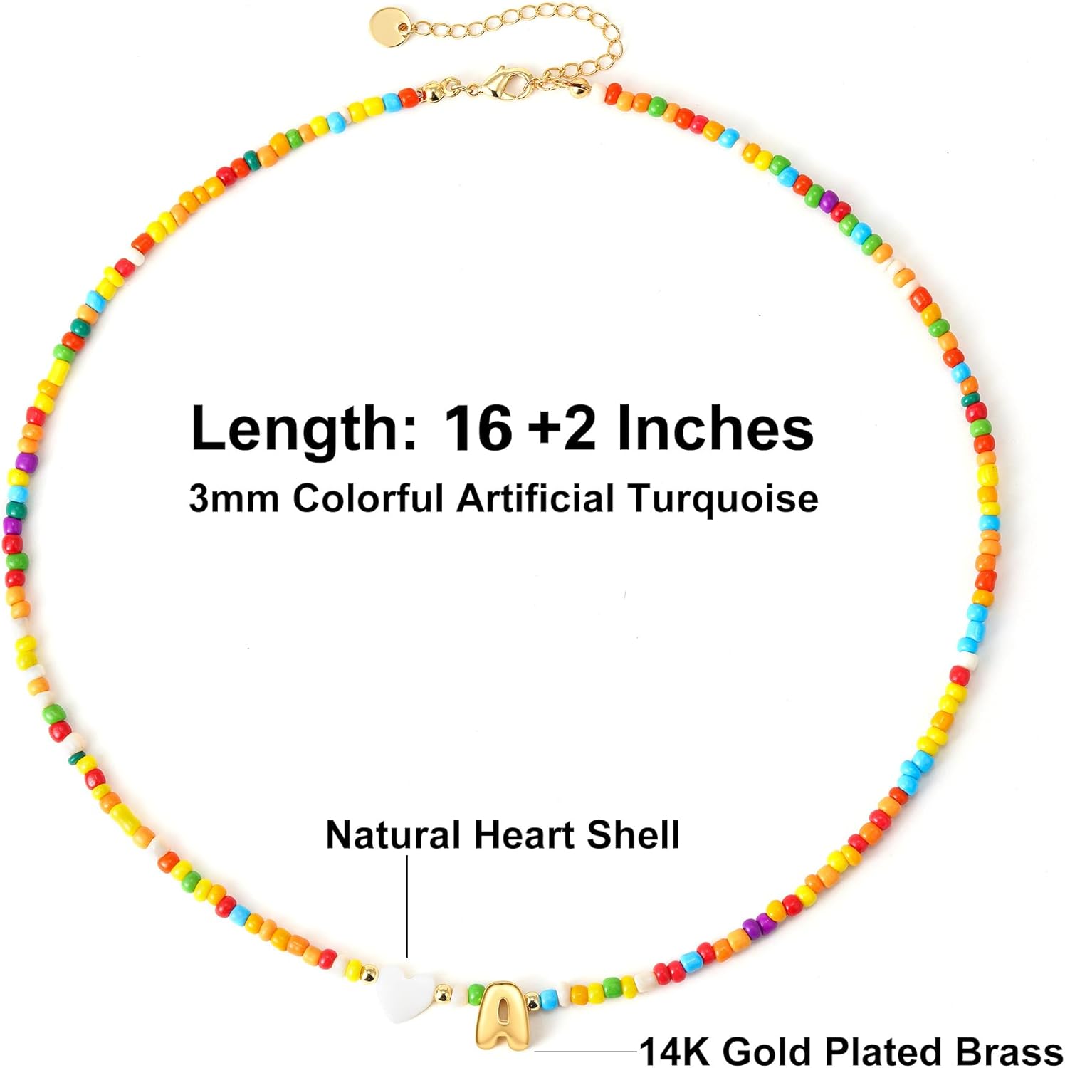Colorful Initial Necklaces for Girls Women, 14K Gold Plated Bubble Initial Pendant Heart Shell Necklace Jewelry Valentines Gifts for Teen Girls Kids - Image 5