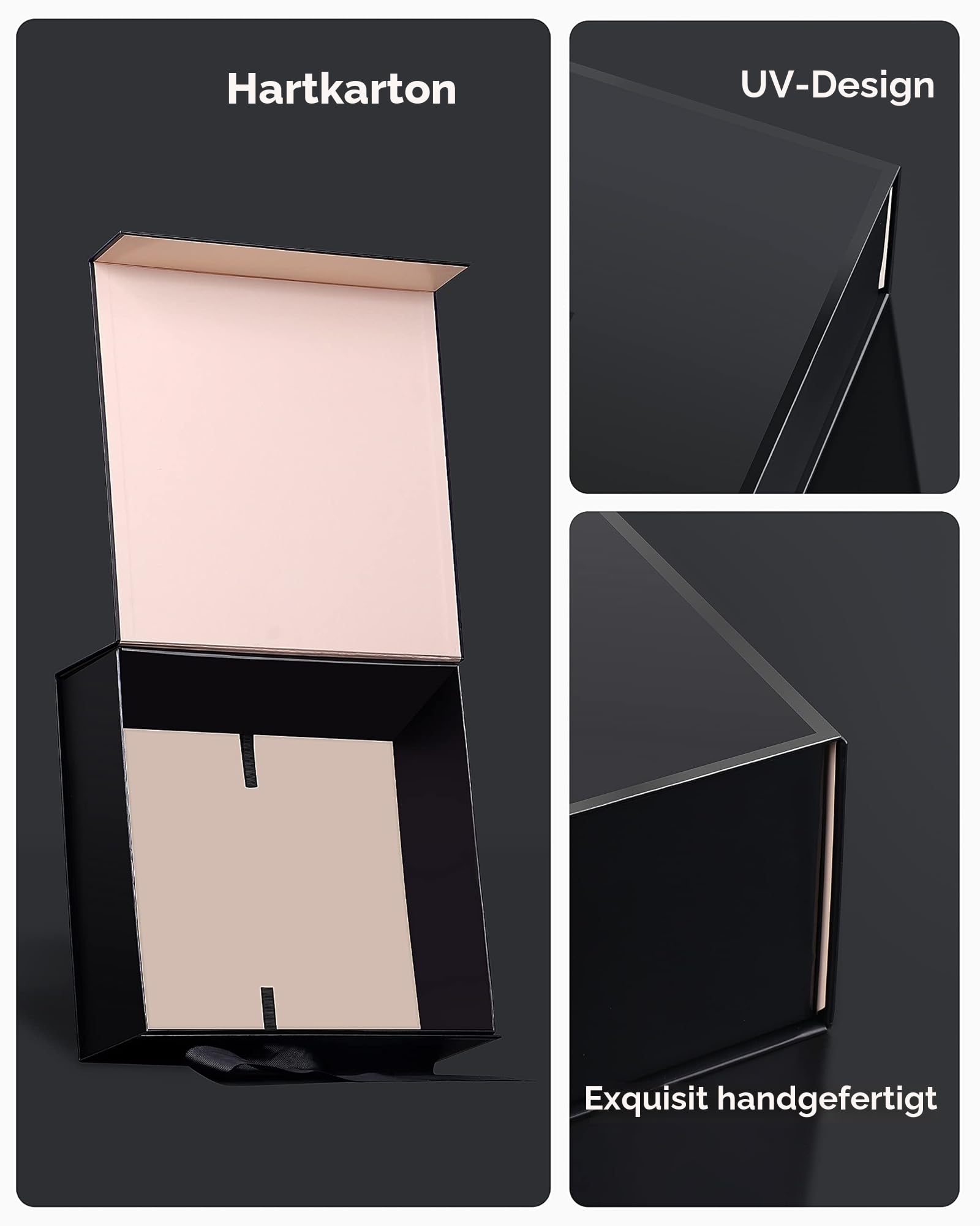 JiaWei Geschenkbox (Stil-1) 45 x 37 x 18 cm XXL, Geschenkkarton mit Magnetisch Deckel und Schleife, Grußkarten & Seidenpapier, für Vatertag, Muttertag, Weihnachten, Valentinstag, Jahrestag - Schwarz