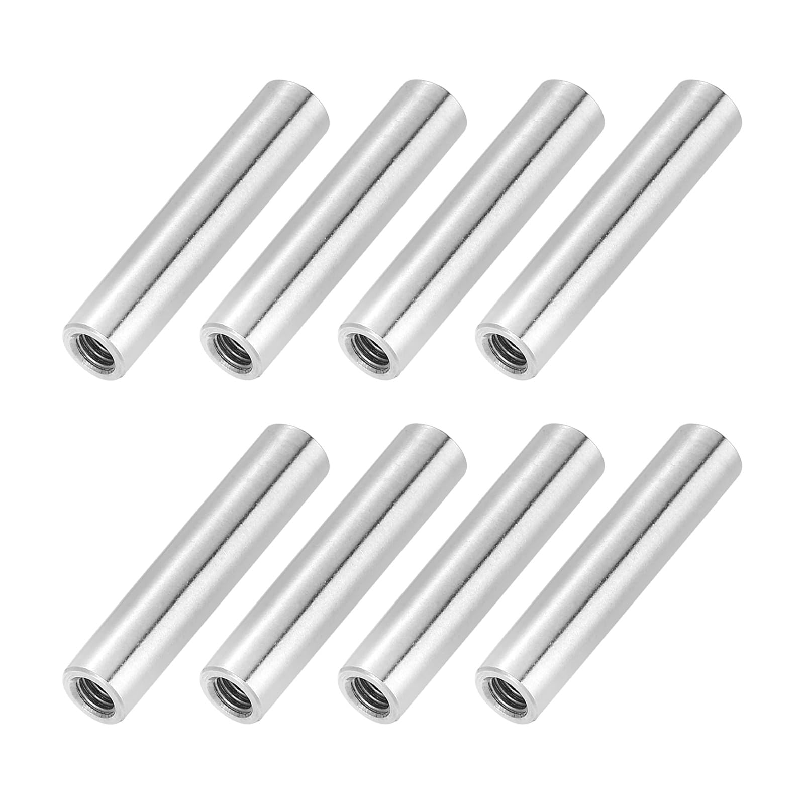 PATIKIL M4x0.7mm Pitch 304 Stainless Steel Round Coupling Nuts, 8 Pcs 30mm / 1.18" Length Metric Coarse Thread Connector Sleeve Rod Bar Stud Fully Threaded Nut Fastener, Silver Tone — image 1