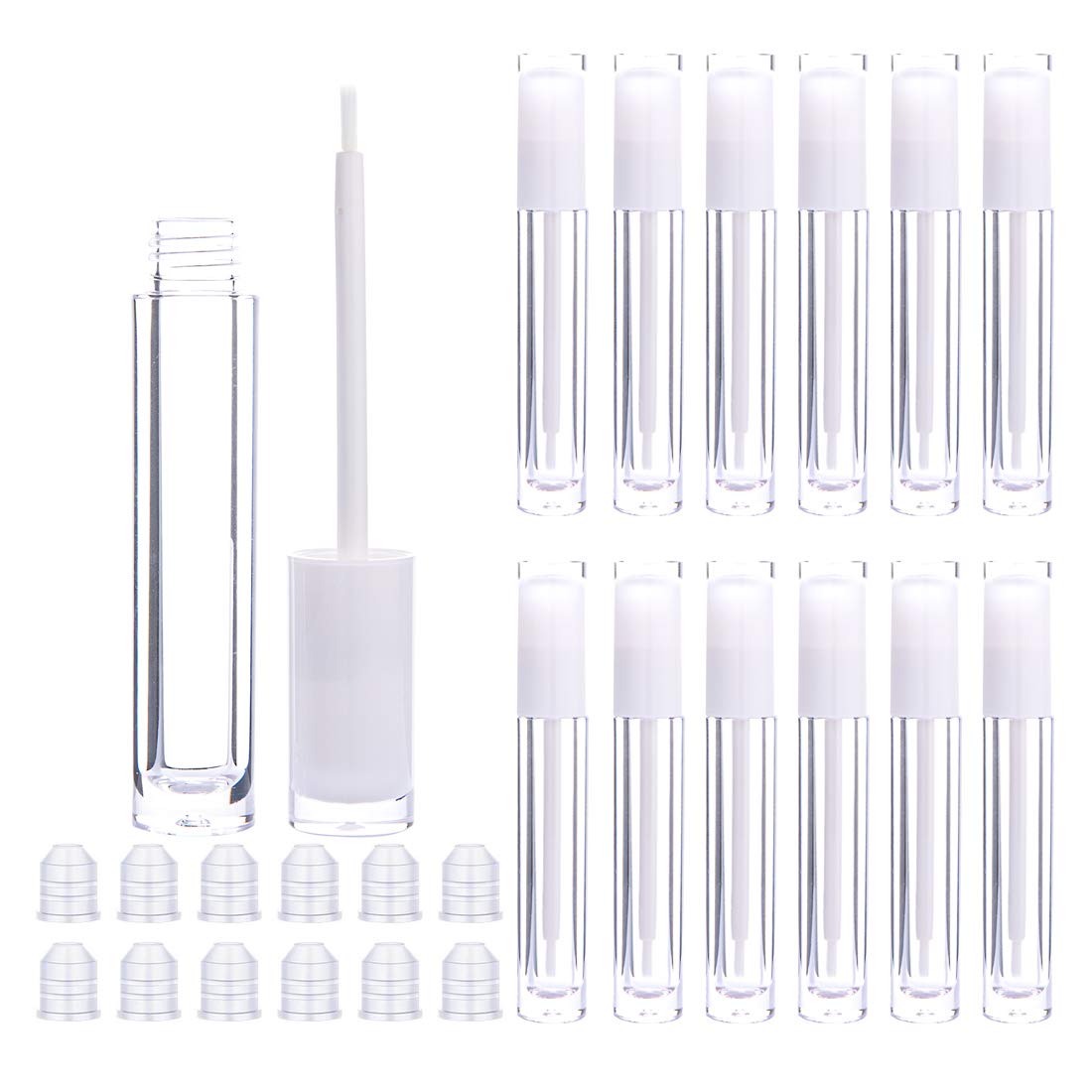 Lip Gloss Brush Wand Tubes Empty, 12 Pack 5ml Lip Gloss Containers with Wand, 12 White Lip Gloss Tubes with Rubber Stoppers for DIY Lip Gloss Balm (White)