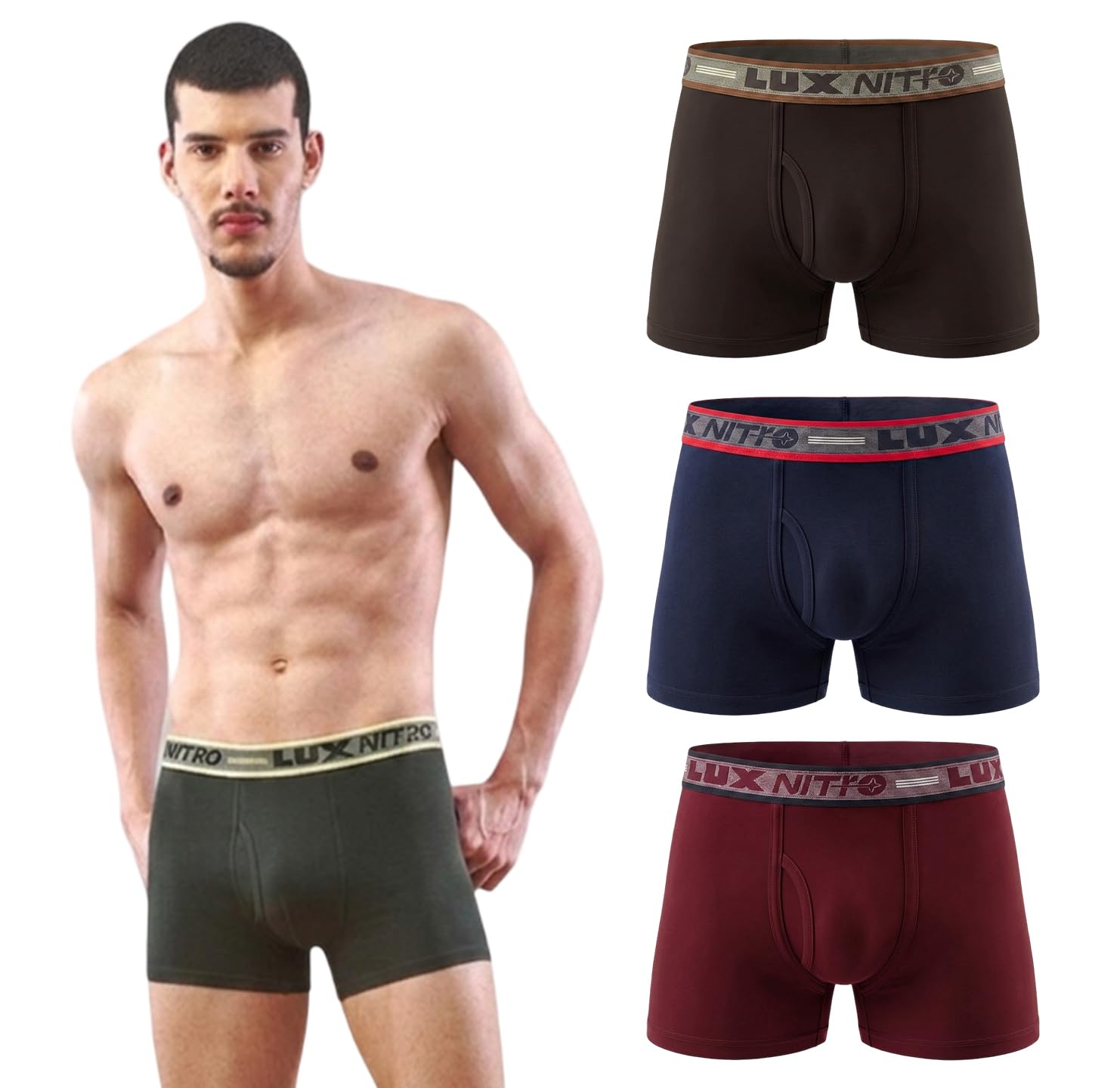 lux nitro Men's Semi Long Trunk | 100% Cotton | Super Soft Waistband | Breathable & Comfortable Fit Pack of 4-picture-19