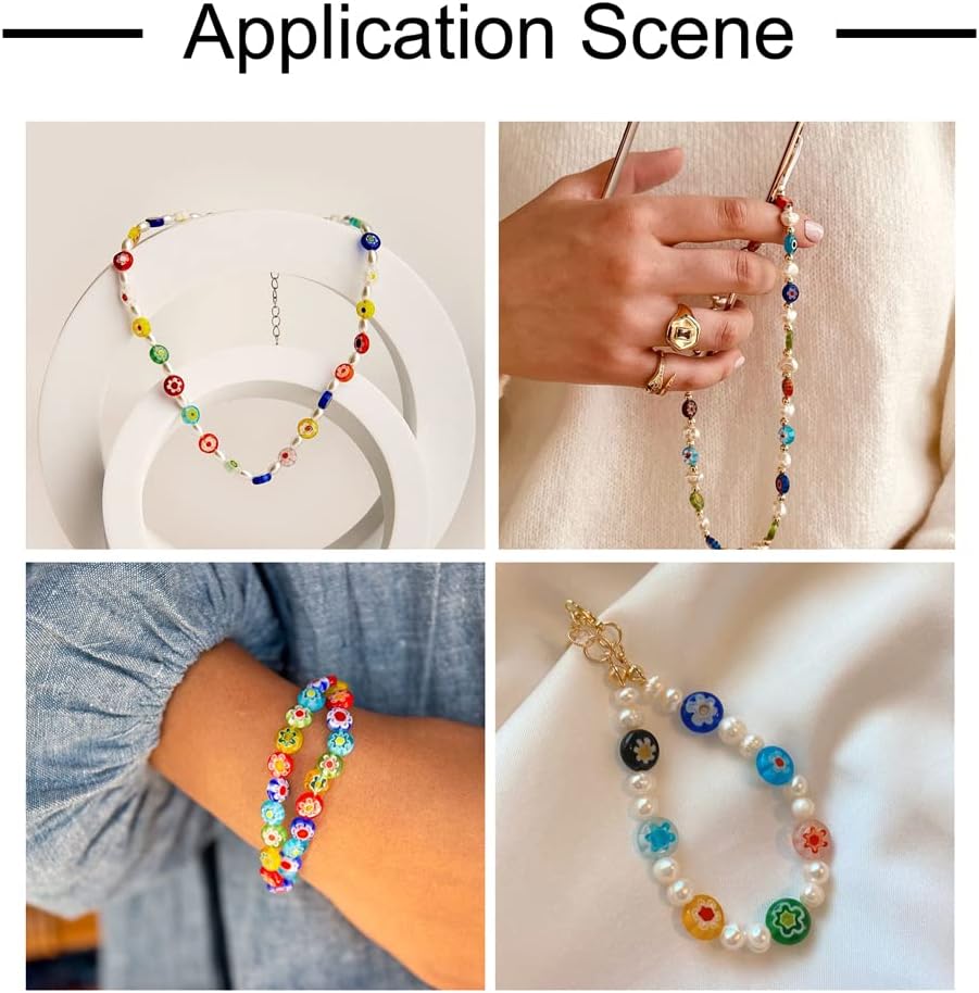 KISSITTY 10 Strands Handmade Millefiori Lampwork Glass Flat Round Spacer Beads Mixed Styles 6x3mm 15.9" for DIY Craft Jewelry Making (About 66pcs/Strand)